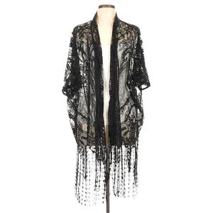 Emerette Lace and Fringe Kimono Wrap Topper
